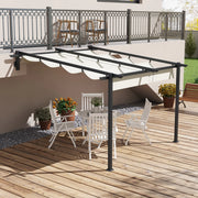 Pergola a parete 3 x 3 m con tetto scorrevole; bianco crema; struttura in alluminio