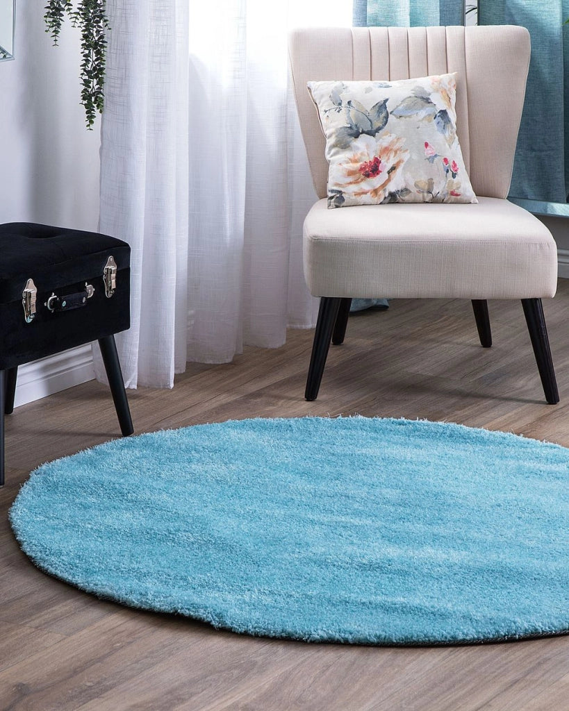 Tappeto Shaggy Blu 140 cm Moderno Tappeto Rotondo Turchese a Pelo Lungo