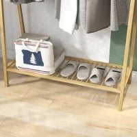 Appendiabiti a Doghe in Bambù con Gruccia Laterale e Spazio per Scarpe, 110x42x152 cm, color Legno
