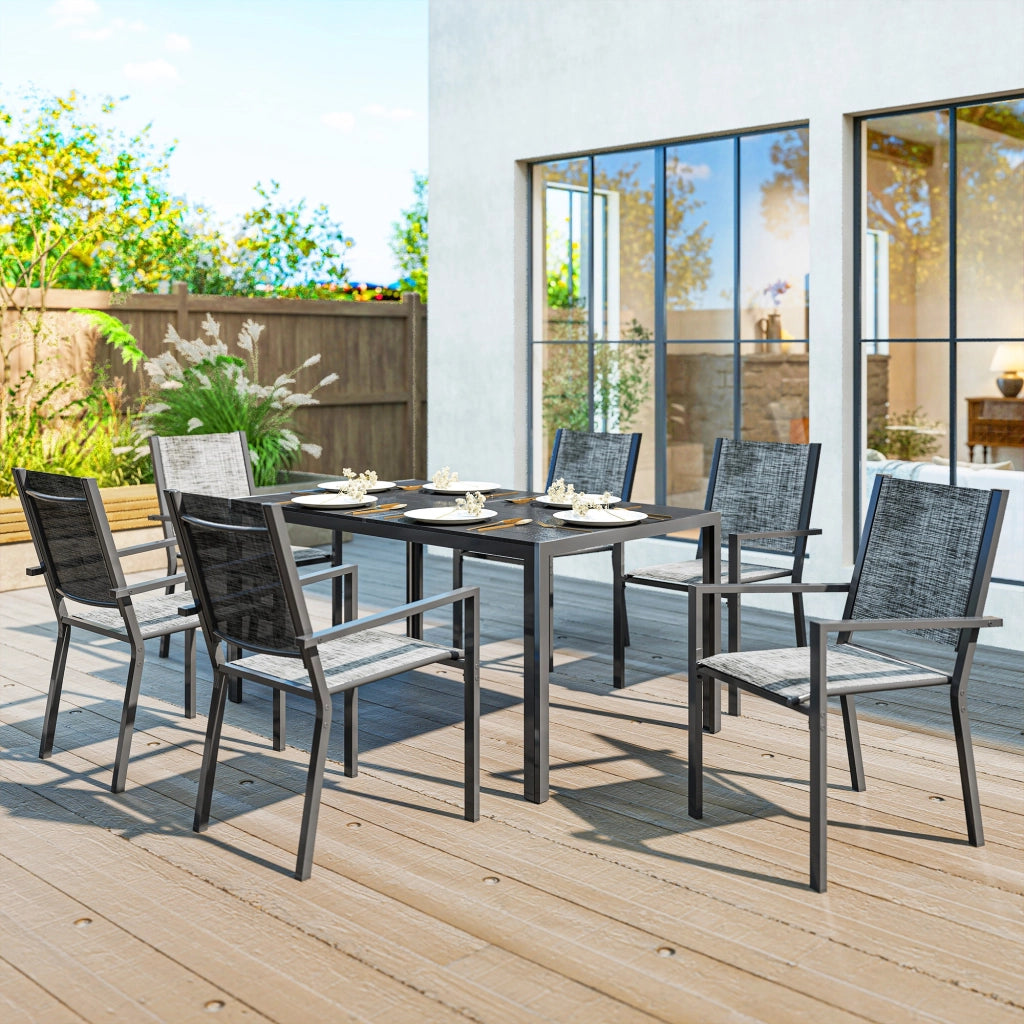 Tavolo da giardino con 6 sedie impilabili ¨C zephmum ¨C 150 cm, nero, acciaio