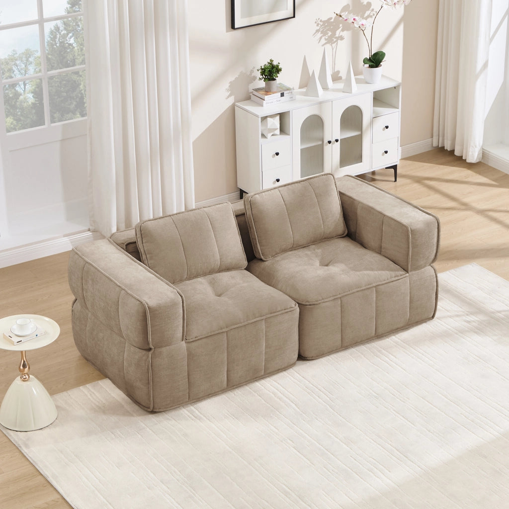 Divano modulare a due posti senza struttura in poliestere con seduta profonda e braccioli larghi sand 198 × 93 × 67 cm