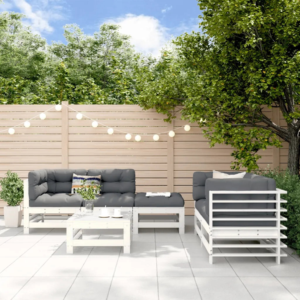 Set Salotto da Giardino 6 pz | Set di Mobili da Esterno Bianco in Legno Massello di Pino