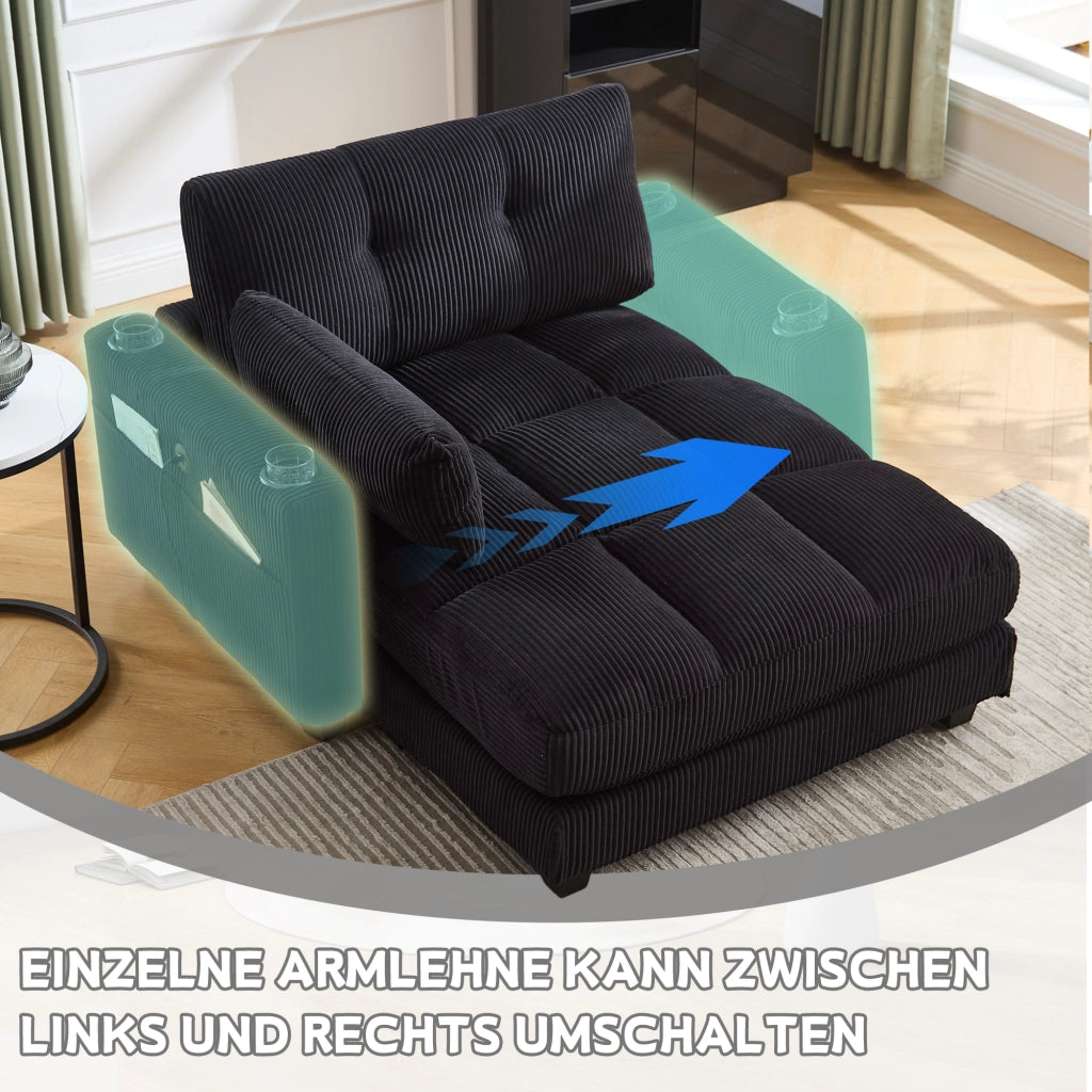 OKWISH Poltrona Relax con Porta USB, Portabicchieri, Tasca Laterale e Poggiatesta Regolabile, Velluto a Coste, Nero