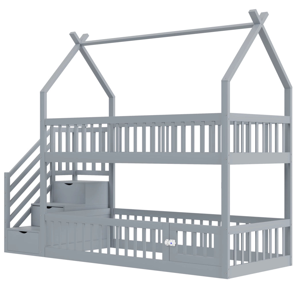 Letto a castello per bambini 90x200 cm con tetto grigio