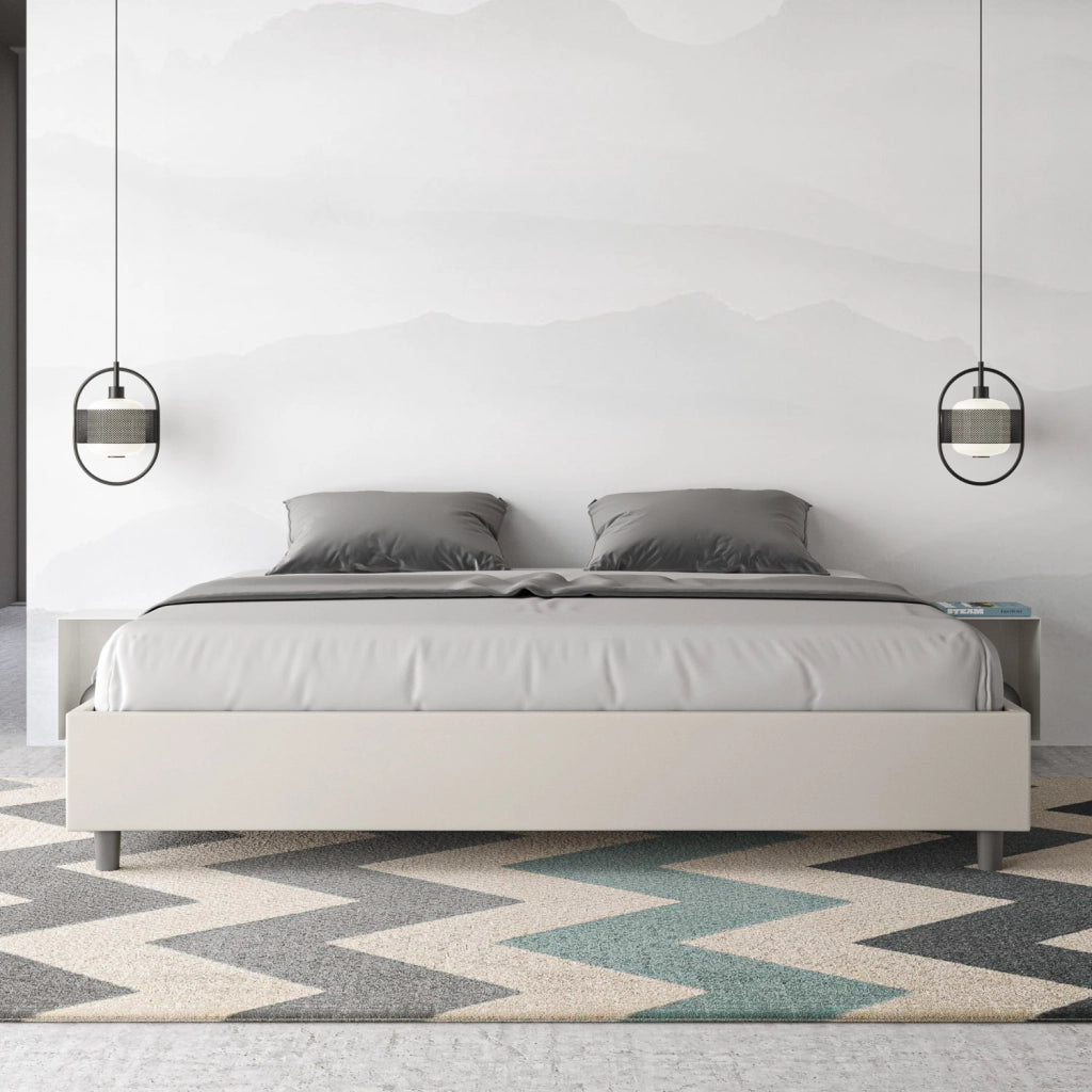 BS COM Letto matrimoniale king size senza rete imbottito 200x210 similpelle bianco