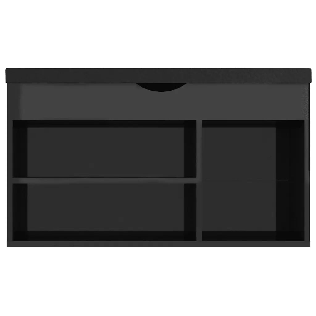 Panca Porta Scarpe | Scarpiera | Mobile per scarpe Cuscino Nero Lucido 80x30x47cm Multistrato