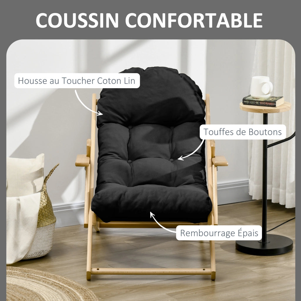 Poltrona Relax Reclinabile Pieghevole in Legno ¨C Minimal ¨C Grigio Scuro con Cuscino