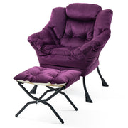 Poltrona relax pieghevole - con poggiapiedi e schienale ergonomico - in metallo - viola