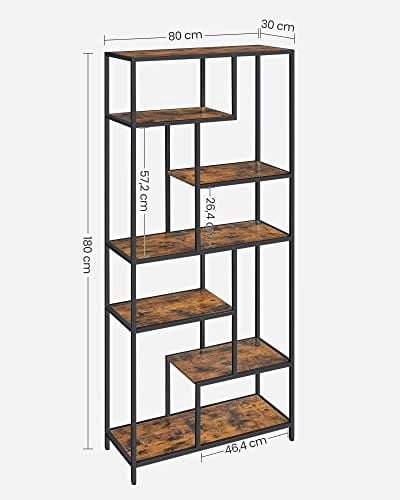 Libreria Valora LLS119B01 marrone rustico a 6 ripiani per soggiorno