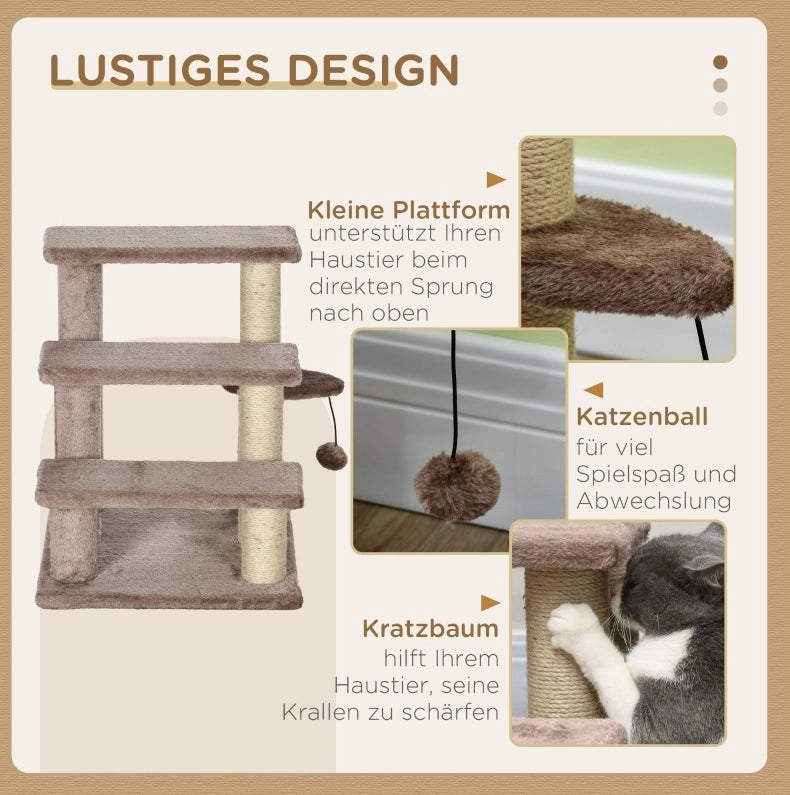Scala tiragraffi per gatti marrone con 3 gradini 45 x 40 x 48 cm