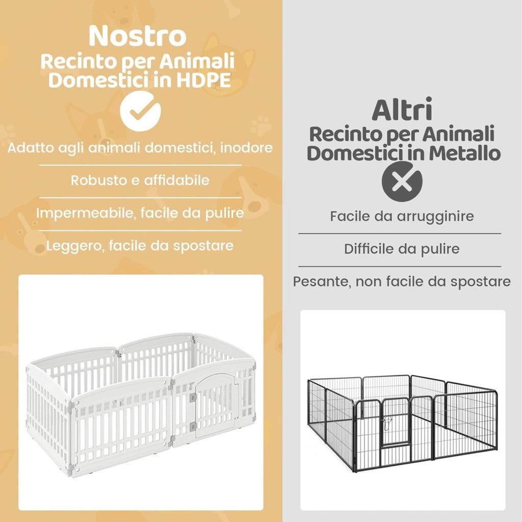 Recinto per Cani da Interno ed Esterno, Recinzione per Animali Domesti Pieghevole a 6 Pannelli 60 cm per Cani Medi e Piccoli con Porta di Bloccaggio Sicura, 172 x 87 x 60 cm