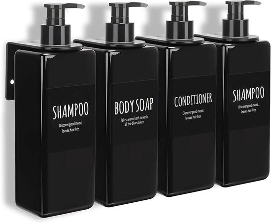 Dispensatore di sapone per muro - Dispensatore manuale per gel doccia e shampoo - Set a 3 pezzi