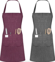 Set di 2 Grembiuli da Cucina Adattabili – Grembiule da Ristorante Unisex con 2 Tasche – Disegno a Strisce e a Rughette