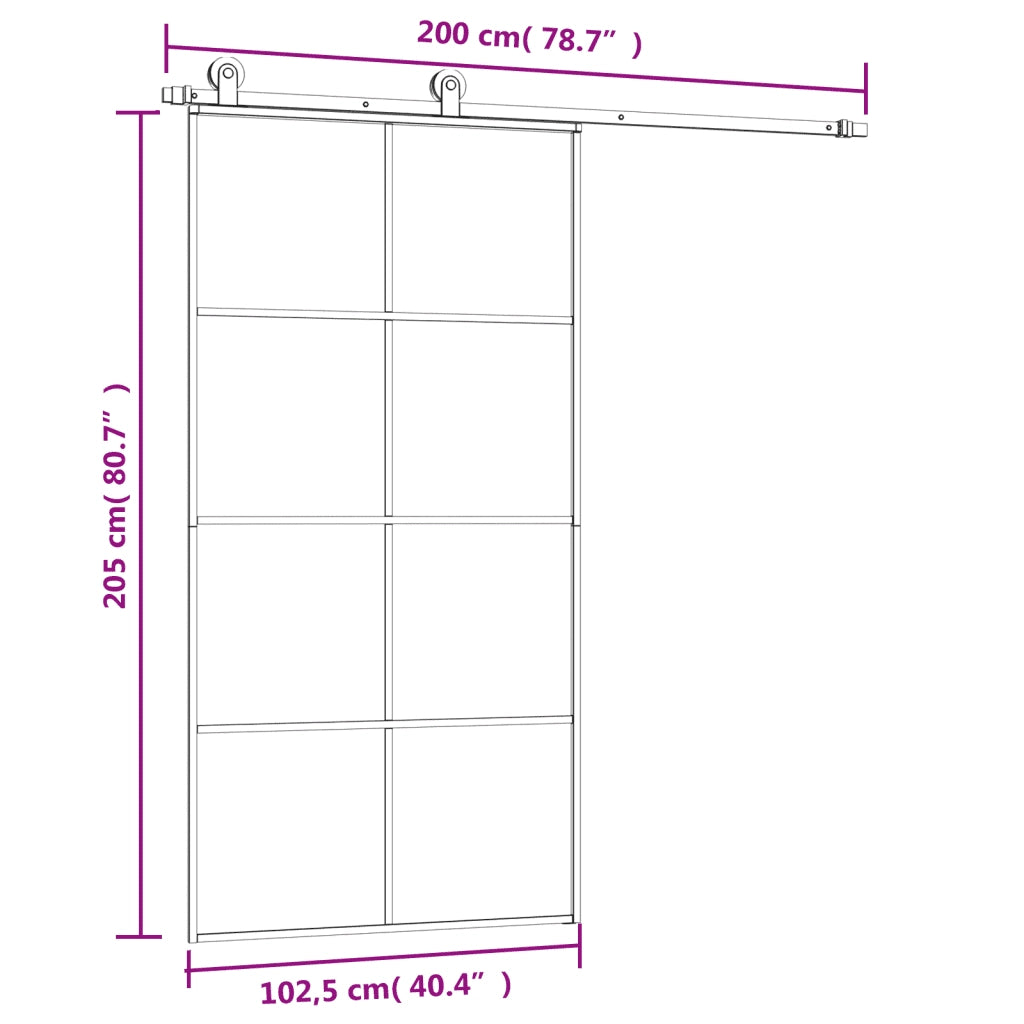 Porta Scorrevole con Ferramenta 102,5x205cm Vetro ESG Alluminio 3152144
