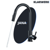 JANA | Rubinetto da cucina estraibile Premium in acciaio inox nero opaco miscelatore arco alto |gastronomia alta pressione ruotabile a 360° 2 attacchi