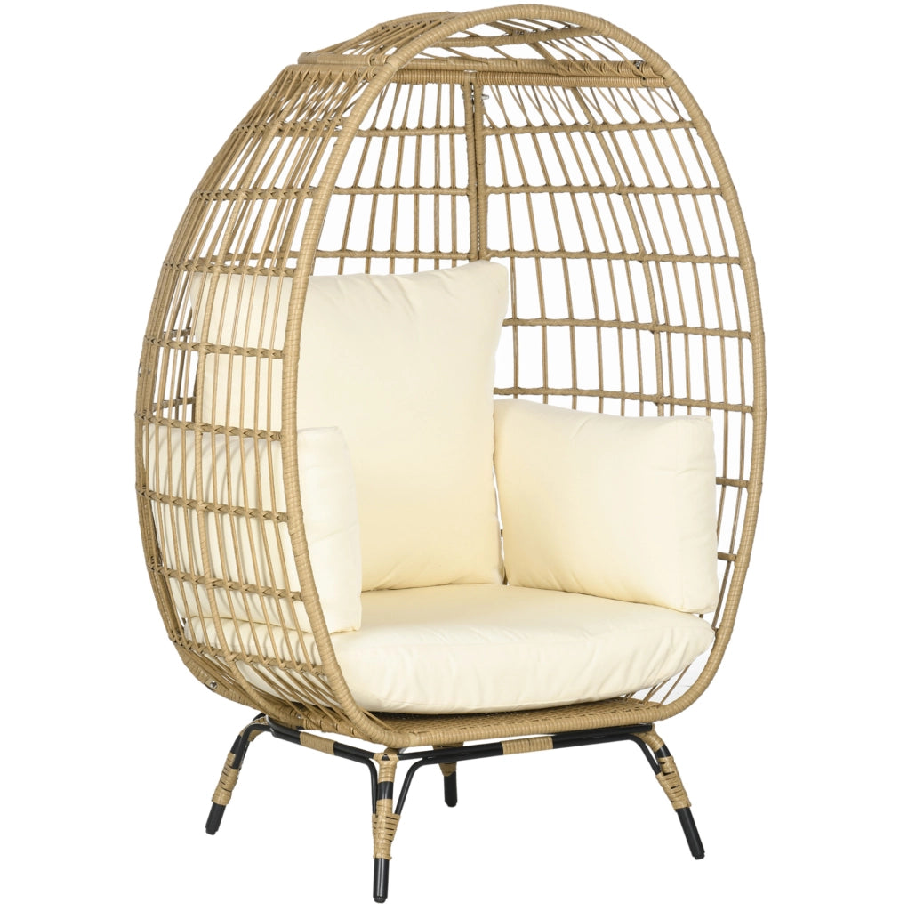 Poltrona da giardino a cestello ovale con cuscini; 105 x 90 x 148 cm; khaki