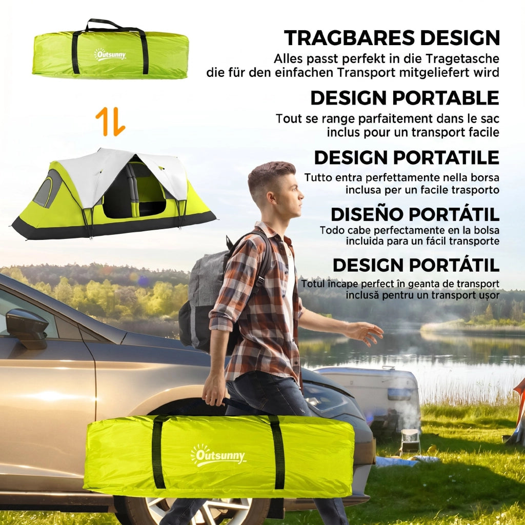 Tenda da Campeggio 6 Posti ¨C zephmum ¨C Verde Poliestere 450x215x180 cm