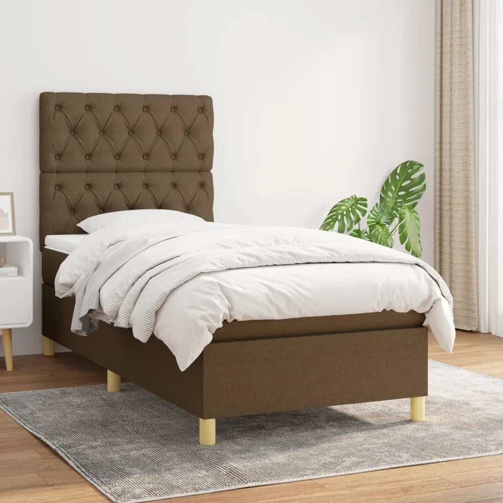Letto singolo | Letto per adulti | Giroletto a Molle con Materasso Marrone Scuro 80x200 cm Tessuto