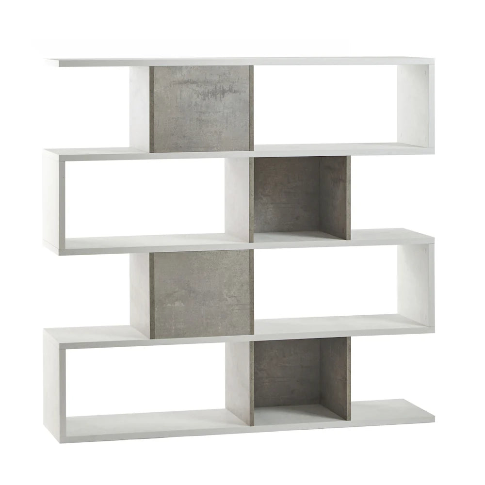 Libreria modulare 4 piani 150x37x144H cm in kit colore Ossido Bianco e Cemento