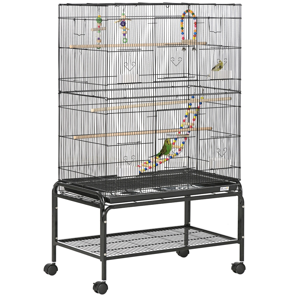 Gabbia per Uccelli in Acciaio con Posatoi e Giochi ¨C zephmum ¨C Nero 79x49x133 cm