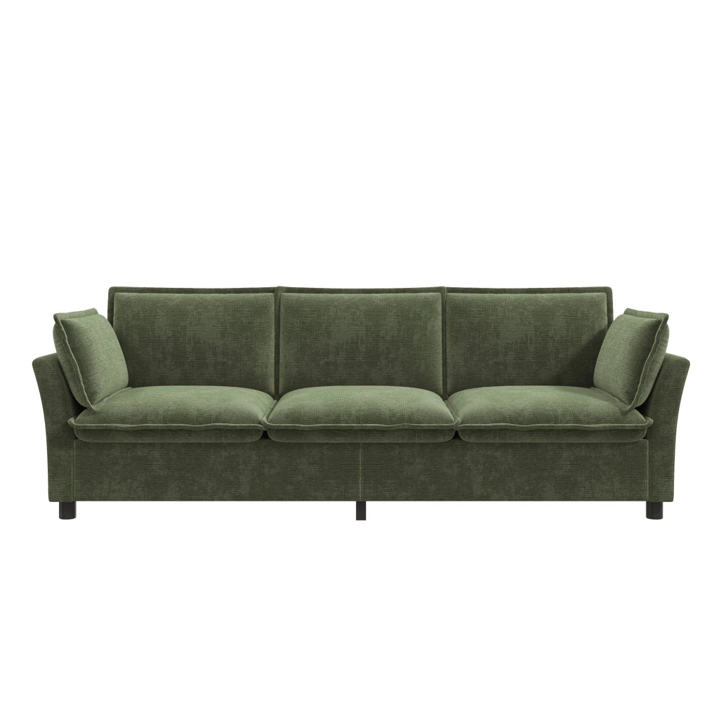 Divano modulare a 3-2-1 posti in chenille verde con braccioli curvi e seduta confortevole