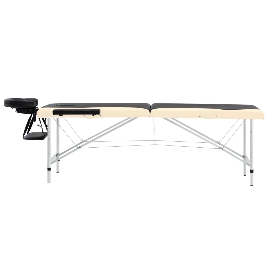 Lettino Massaggio Pieghevole 2 Zone in Alluminio Nero e Beige 110229