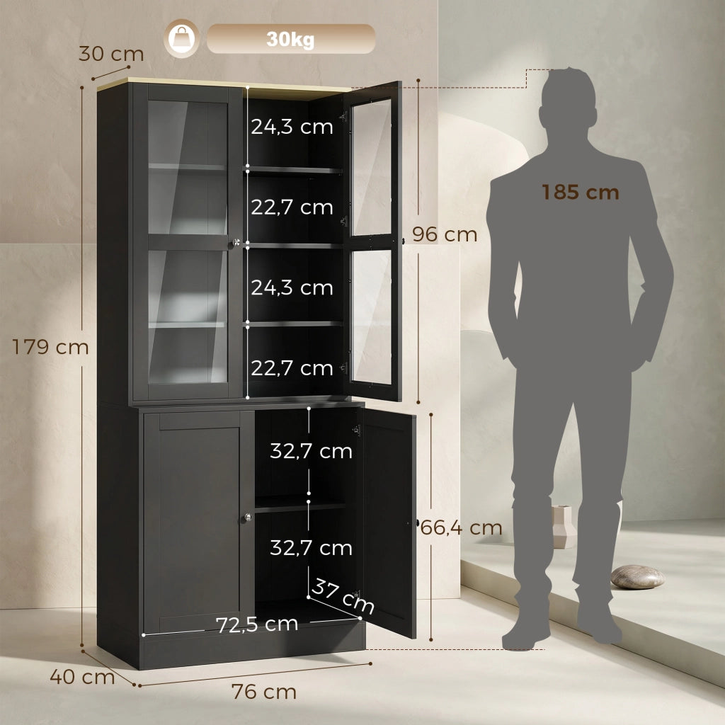 Libreria con ante in vetro ¨C Xylo ¨C 6 ripiani, 4 porte, nero
