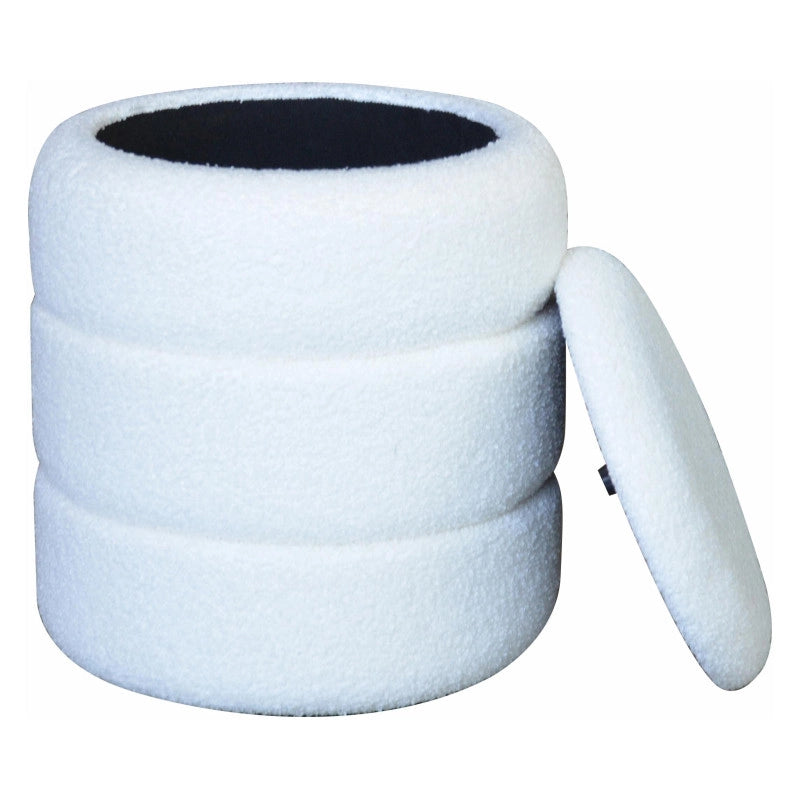 Pouf Contenitore Chubby In Tessuto Bucle Bianco Dimensione 35x35x40cm