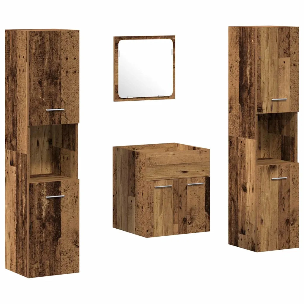 Set di mobili per il bagno con porta 4 pcs Legno vecchio 3332492