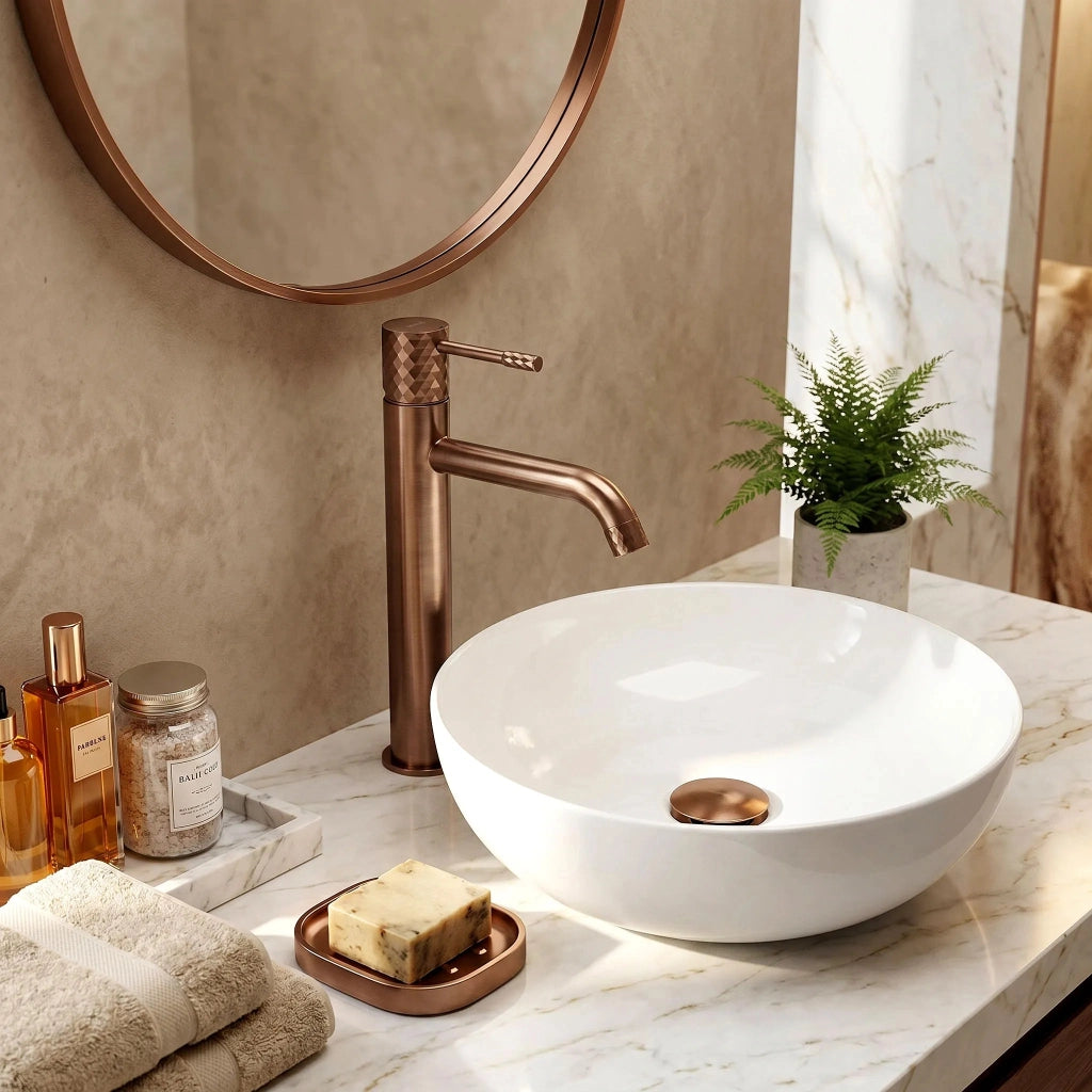 Rubinetto Da Lavabo Rea Lungo Diamond Brush Copper High