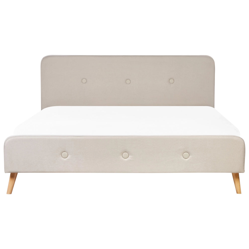 Letto a doghe Tessuto in poliestere beige Gambe in legno imbottite 180 x 200 cm Design moderno