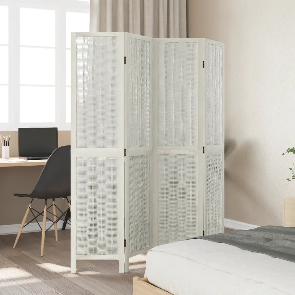 Divisorio Ambienti | Divider per stanze | Paravento 4Pannelli Bianco Legno Massello di Paulownia