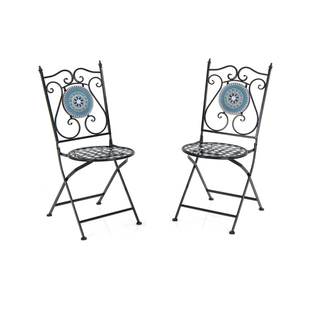 Set di 2 Sedie in metallo da giardino, Sedie eleganti e pieghevoli per uso interno ed esterno 55x42x94cm-Set mobili da esterno