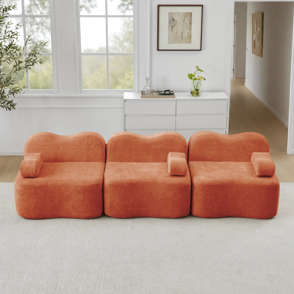 DIVANO Modulare angolare con pouf in velluto arancione