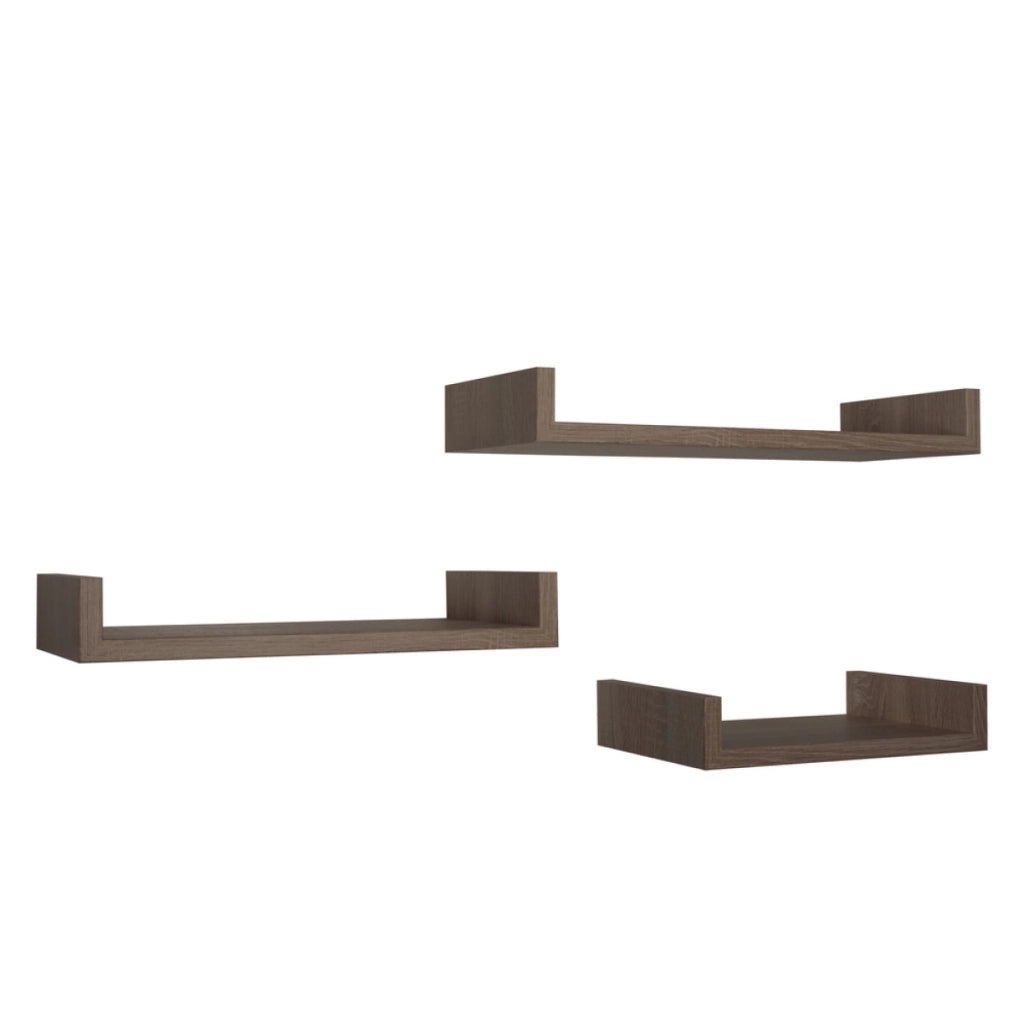 Set di 3 Mensole da Muro Modello CALAMITA MAXI, Mensole Muro Design, Mensola da Parete. Misure 60x8 p23.7 cm, 50x8 p23.7 cm e 40x8 p23.7 cm. Finitura   NOCE - MADE IN ITALY