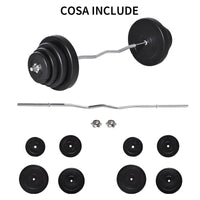 Set Bilanciere 140 cm Barra Curva in Acciaio con 8 Dischi Peso Regolabile 70 Kg