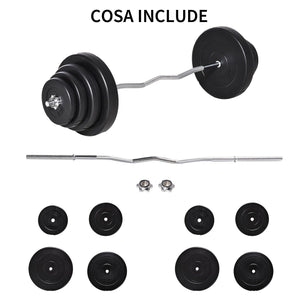 Set Bilanciere 140 cm Barra Curva in Acciaio con 8 Dischi Peso Regolabile 70 Kg