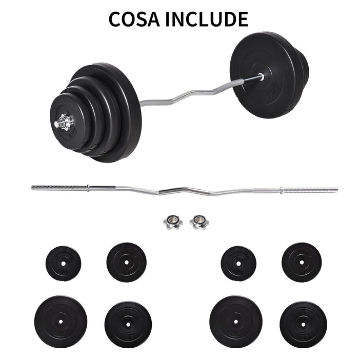 Set Bilanciere 140 cm Barra Curva in Acciaio con 8 Dischi Peso Regolabile 70 Kg