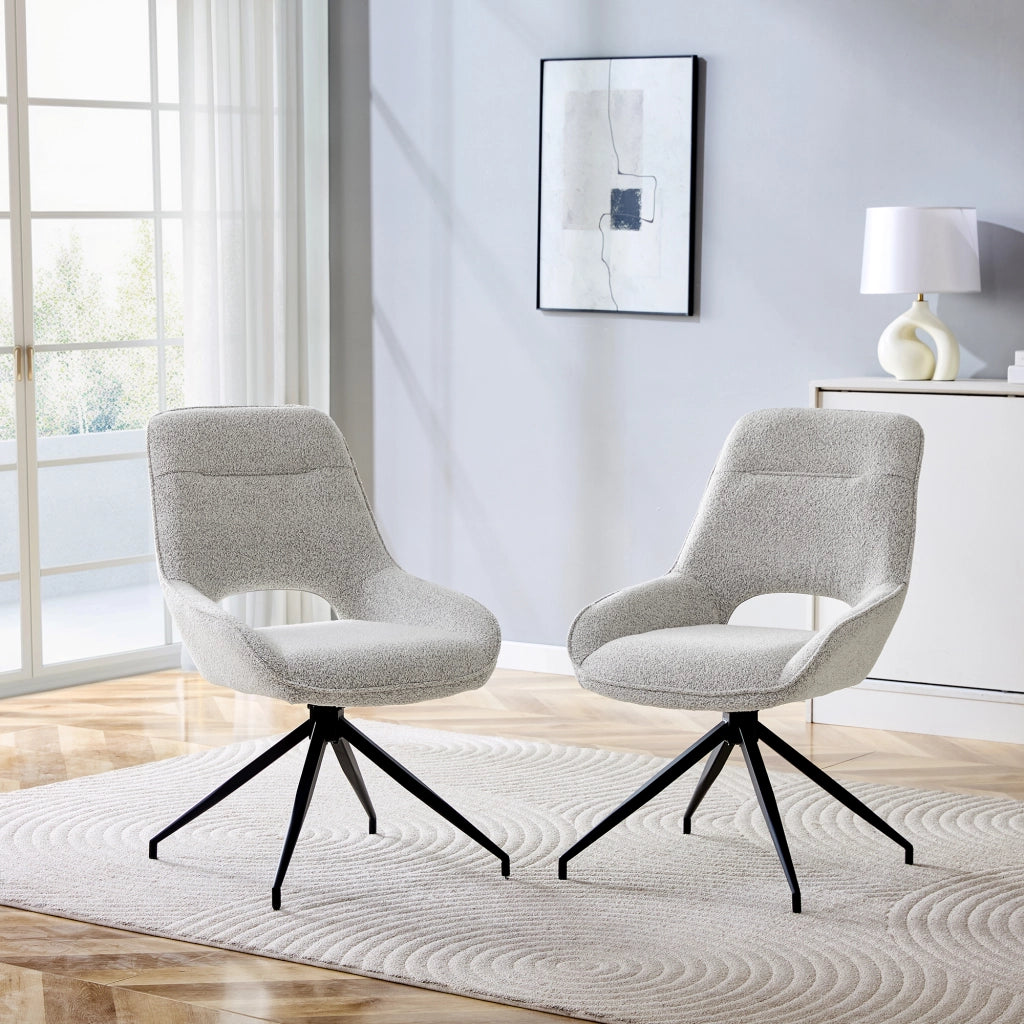 Sedia da Pranzo Girevole 360° con Braccioli, Tessuto Strutturato, Metallo Nero, Grigio Beige