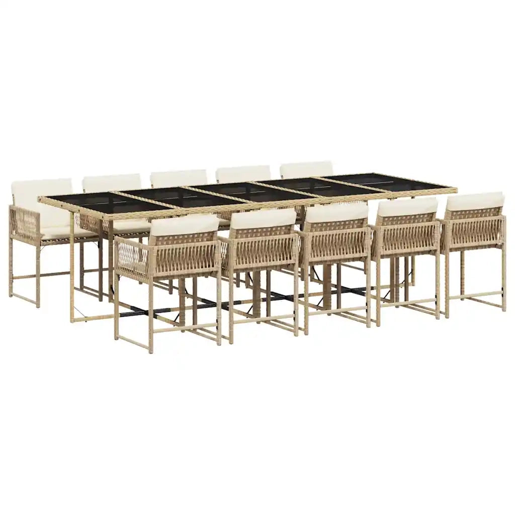 Set da Pranzo da Giardino 11 pz con Cuscini Beige in Polyrattan 3211474