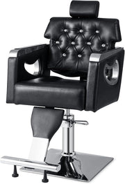 Poltrona da Barbiere Girevole, Attrezzatura Spa con Schienale Imbottito, Poggiatesta Regolabile a 6 Livelli, Pompa Idraulica Pesante, Portata 150 kg, Nero