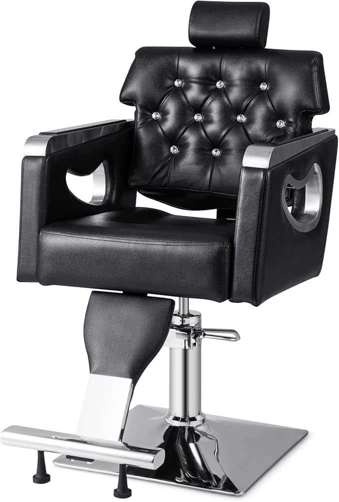 Poltrona da Barbiere Girevole, Attrezzatura Spa con Schienale Imbottito, Poggiatesta Regolabile a 6 Livelli, Pompa Idraulica Pesante, Portata 150 kg, Nero