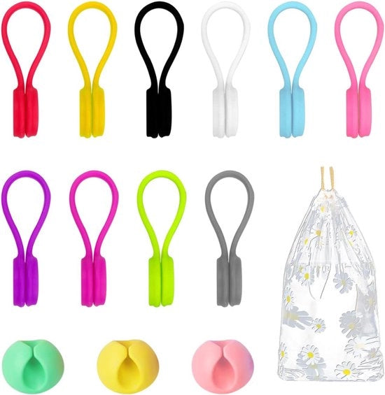 Cavi elettrici avvolgibili magnetici - 10 pezzi - fissaggi cavo - 3 pezzi - borsa di stoccaggio - contenitore per cavi - organizzatore cavo - morsetti di silicone per cavi - cinture per cavi.
