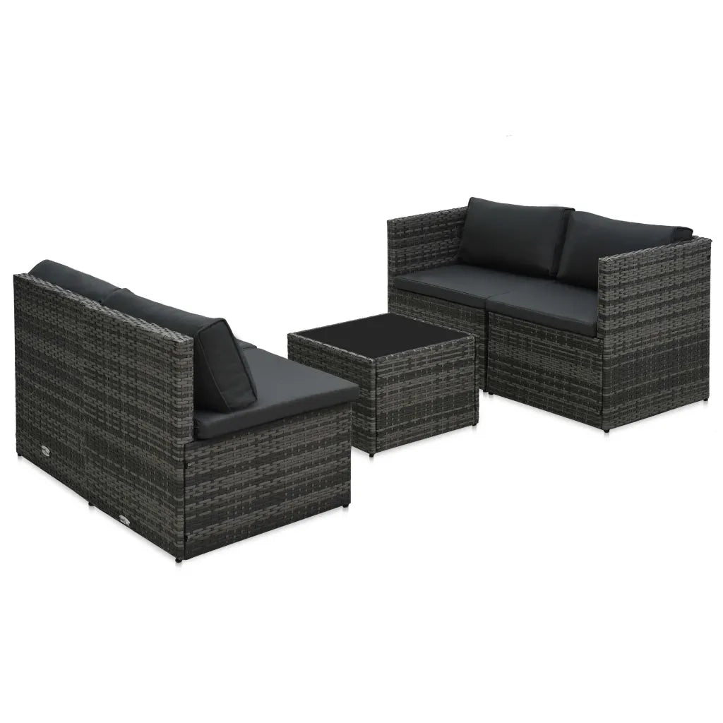 Set Divani da Giardino 5 pz con Cuscini in Polyrattan Grigio cod mxl 35550