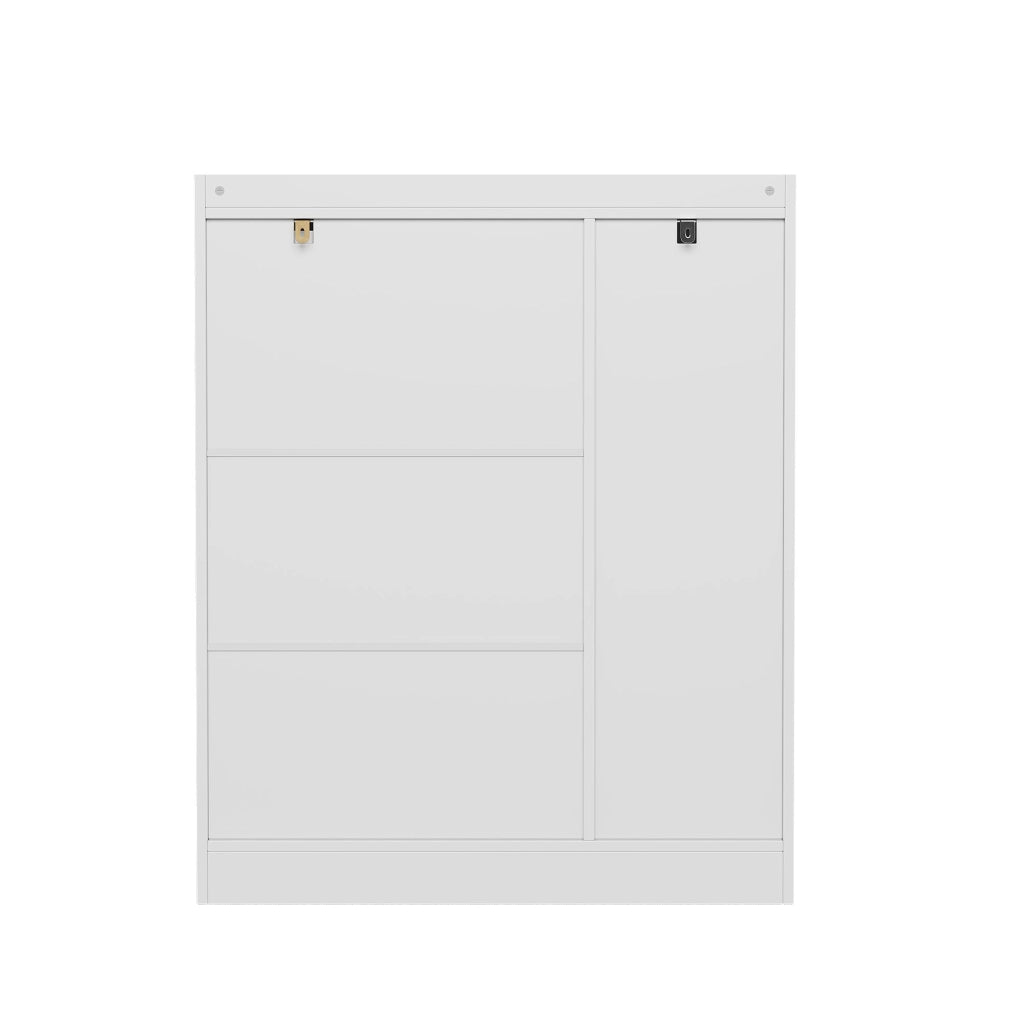 Mobile portascarpe moderno in rattan con 3 ante, 1 cassetto e ripiani regolabili, struttura in MDF/ truciolare, 90 x 35 x 110 cm, bianco/naturale
