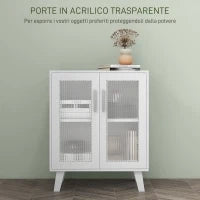 Credenza Moderna Multiuso con 2 Ante Trasparenti e 2 Ripiani, 61x35x75cm, Bianco