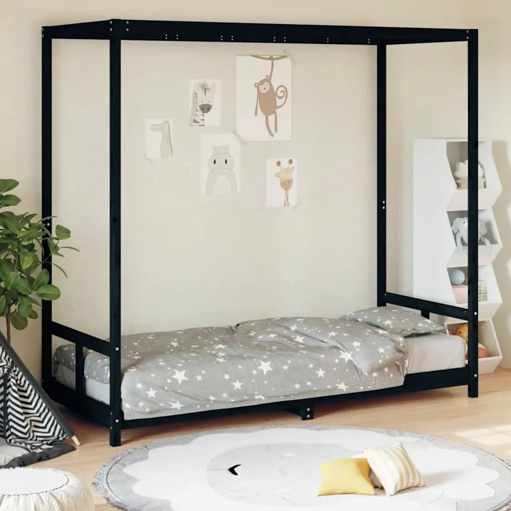 Giroletto per Bambini | Letto Infantile | Lettino Nero 80x200 cm in Legno Massello di Pino