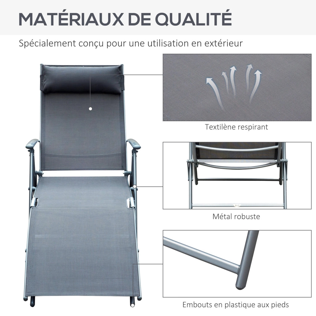 Chaise Longue Pieghevole ¨C zephmum ¨C Grigio 137x64x101 cm