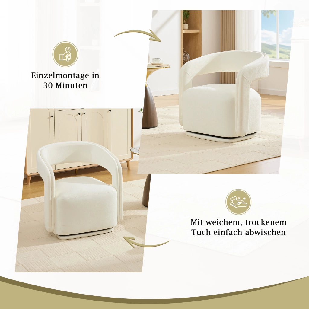 POLTRONA Girevole 360° Barrel Chair 70x65,5x74 cm Chenille Bianca