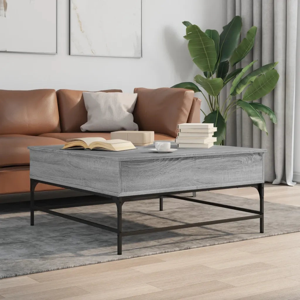 Tavolino da salotto | Tavolino da caff¨¨ | Tavolino da Soggiorno Grigio Sonoma 95x95x45 cm Legno Multistrato e Metallo